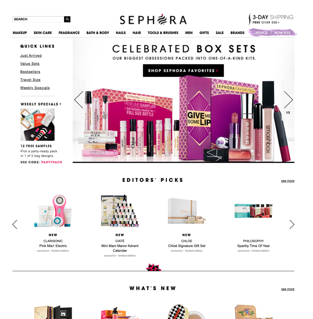 Sephora.com late November 2014